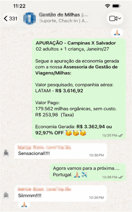 Apuração real: família, Campinas-Salvador, 92,97% de economia